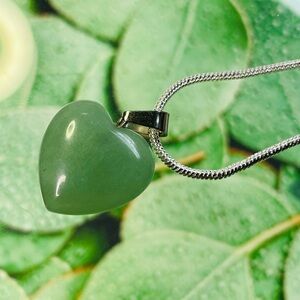 NECKLACE 925 sterling silver plated aventurine heart stone of peace and balance.